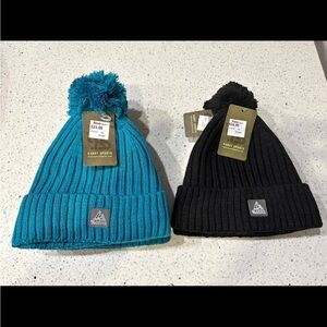 Women's Teal and Black Pom-Pom Beanie Set
